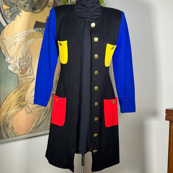 Vintage Adrienne Vittadini 100% Cotton Color Block Dress - Picture 4 of 9
